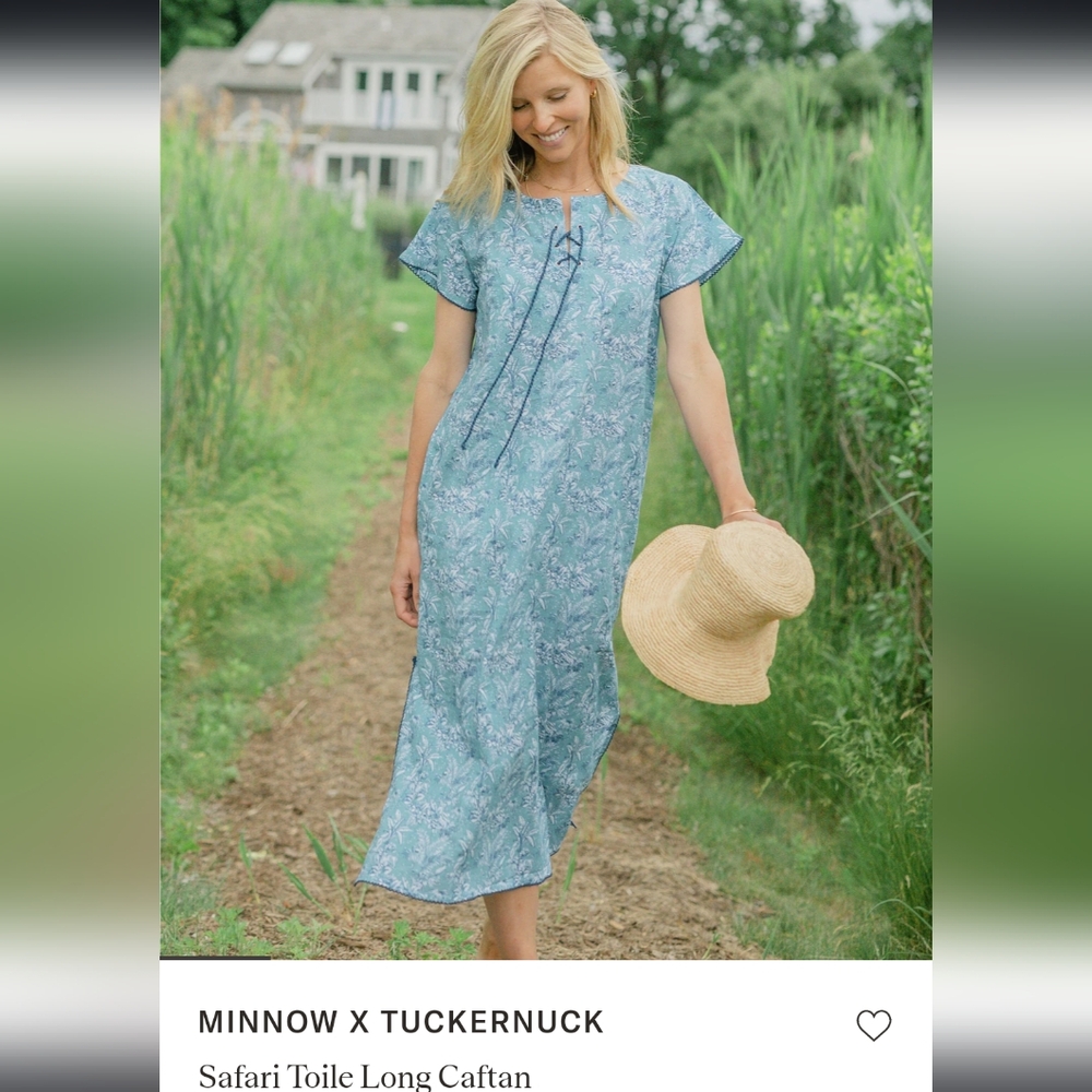 minnow x tuckernuck women's blue safari toile long caftan maxi dress size xs - Picture 3 of 12